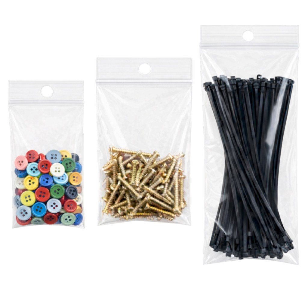 2 Mil Reclosable Zip Locking Hang Hole Bags