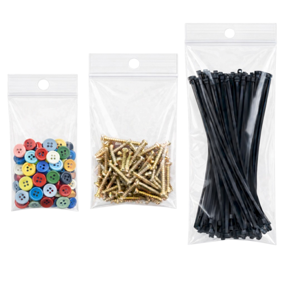 2 Mil Reclosable Zip Locking Hang Hole Bags