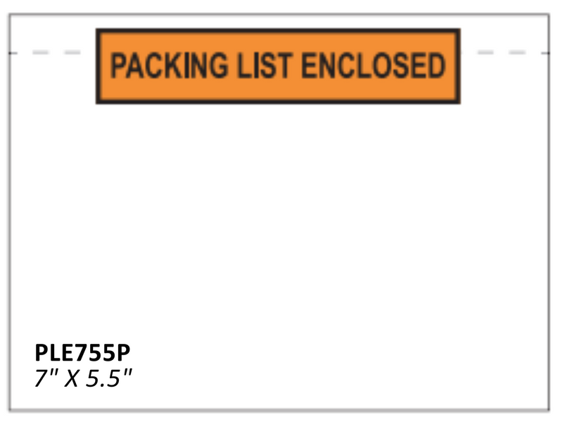 7" x 5.5" Printed "Packing List Enclosed" Envelopes - 1000/CS