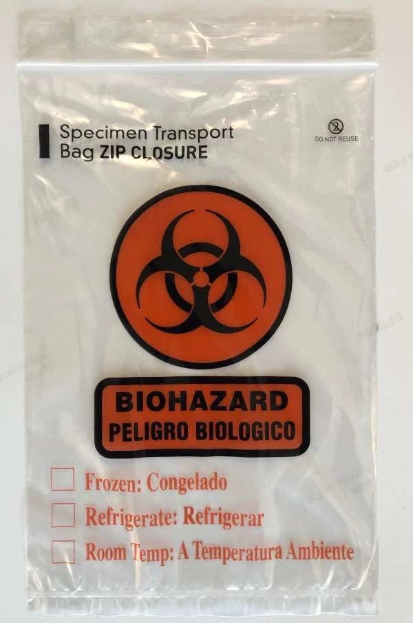 6" x 9" 2 Mil Biohazard Specimen Transport Bags - 1000/Case